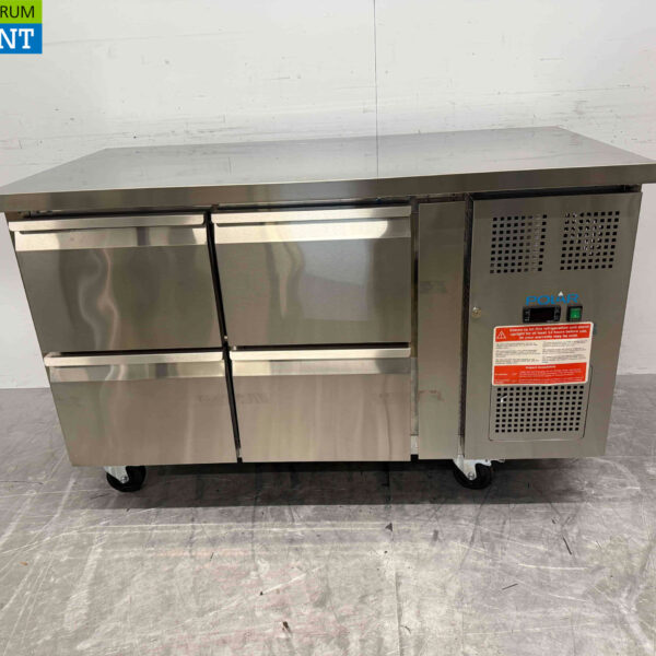 Stainless steel Polar Refrigerated Workbench 4 drawers 136 cm 230V Catering