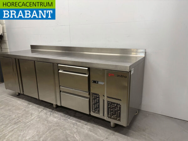 Stainless steel Infrico Refrigerated Workbench 3 doors and 2 drawers 245 cm 230V Horeca - Image 2