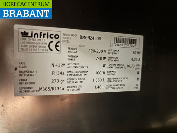 Stainless steel Infrico Refrigerated Workbench 3 doors and 2 drawers 245 cm 230V Horeca - Image 5