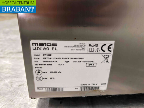 Stainless steel Metos Lux 60 EL Dishwasher Front Loader 400V Catering - Image 6