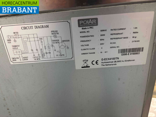 Stainless steel Polar G598 Refrigerated workbench 4 doors 223 cm 230V Catering - Image 7
