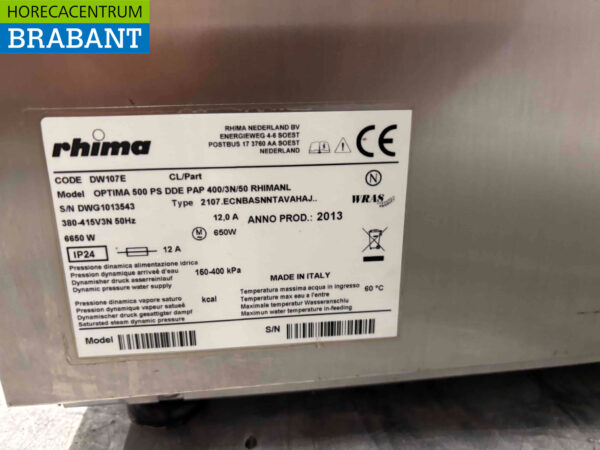 Stainless steel Rhima Optima 500 Dishwasher with waste pump 400V Catering - Image 6