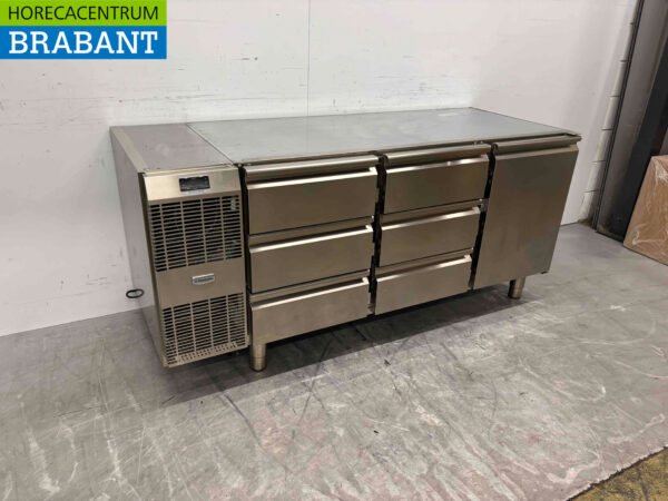Stainless steel Zanussi Refrigerated Workbench 1 door and 6 drawers 172 cm 230V Horeca - Image 2