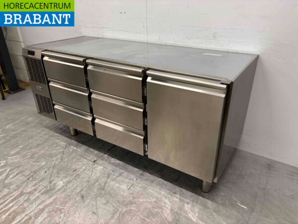 Stainless steel Zanussi Refrigerated Workbench 1 door and 6 drawers 172 cm 230V Horeca - Image 3