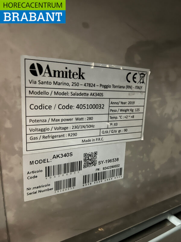 Stainless steel Amitek Saladette Refrigerated Workbench 8 x 1/6 GN 230V Horeca - Image 6