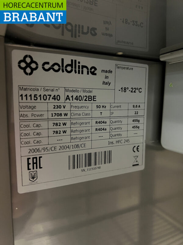 Stainless steel Coldline Double Door Freezer 1400 liters 230V Horeca - Image 5