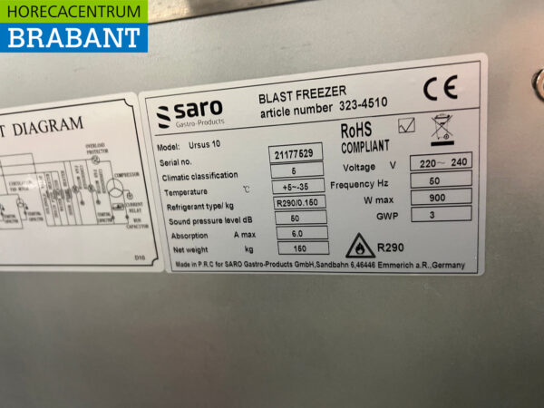 Stainless steel Saro Shock cooler Blastchiller Blastfreezer 10 x 1/1 GN or 60 x 40 cm 230V Horeca - Image 6