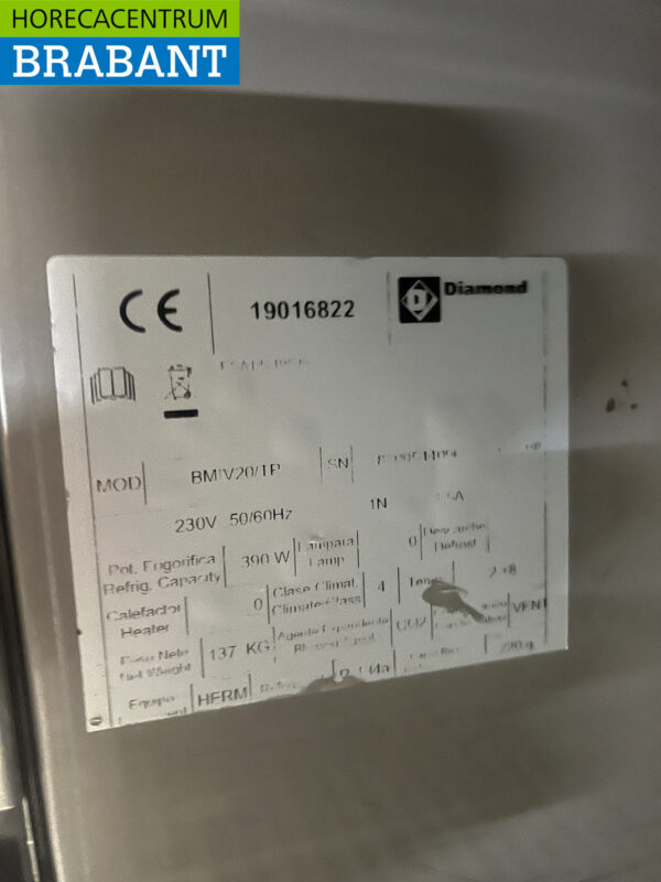 Stainless steel Diamond Refrigerated Workbench 3 doors 202 cm 230V Catering - Image 5