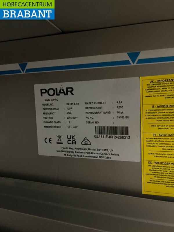 Polar GL181 stainless steel Patisserie Freezer 850 liters 230V Catering Bakery - Image 6