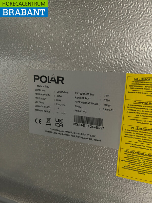 Polar CC663 Double door 2-door Refrigerator 1200 liters 230V Horeca - Image 4