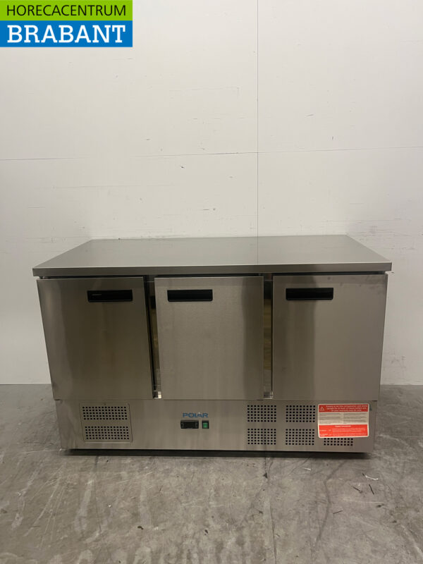 Polar G622 stainless steel Refrigerated Workbench 3 doors 137 cm 230V Horeca