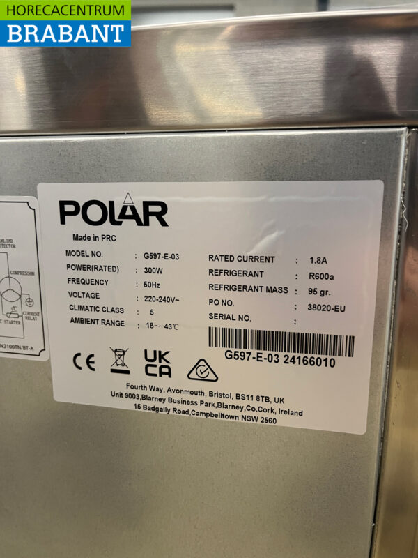 Polar G597 stainless steel Refrigerated Workbench 3 doors 179,5 cm 230V Horeca - Image 5