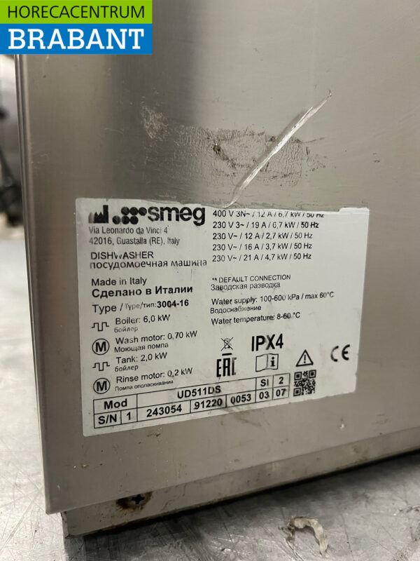 Stainless steel Smeg Dishwasher with drain pump 230V Horeca - Image 6