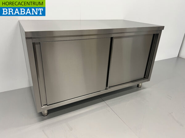 HCB stainless steel Work Cabinet 2 sliding doors Premium-line 140 cm Catering - Image 3