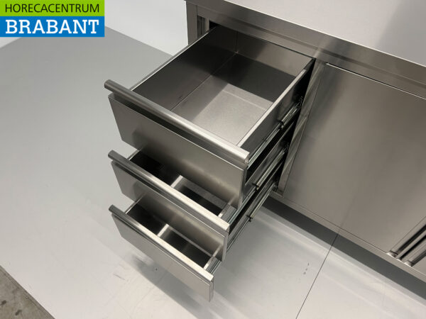 HCB stainless steel Work Cupboard Cabinet Work Table 2 folding doors and 3 drawers 140 cm Hospitality - Image 4