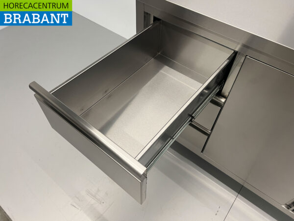 HCB stainless steel Work Cupboard Cabinet Work Table 2 folding doors and 3 drawers 140 cm Hospitality - Image 6