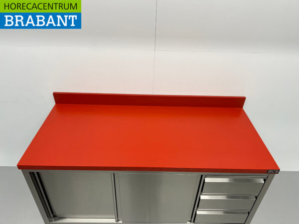 HCB Stainless Steel Polyethylene PE Work Cabinet Cabinet Cutting Table Premium-line 2 sliding doors 3 drawers 160 cm Catering Butchery - Image 4