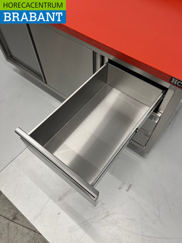 HCB Stainless Steel Polyethylene PE Work Cabinet Cabinet Cutting Table Premium-line 2 sliding doors 3 drawers 160 cm Catering Butchery - Image 6