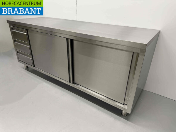 Stainless Steel Work Cabinet Premium-line Cupboard Work Table 2 sliding doors and 3 drawers 200 cm Horeca - Image 4