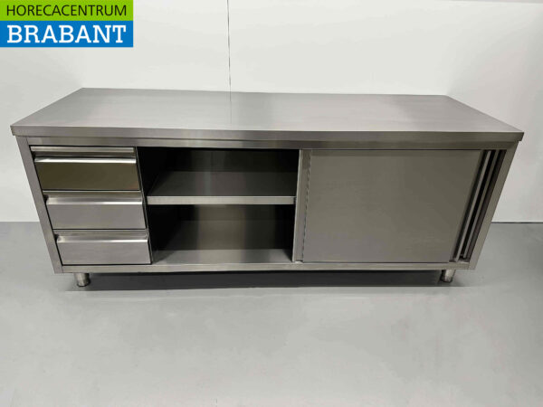 Stainless Steel Work Cabinet Premium-line Cupboard Work Table 2 sliding doors and 3 drawers 200 cm Horeca - Image 5
