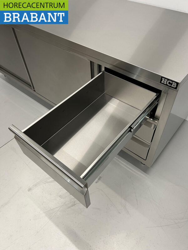 Stainless Steel Work Cabinet Premium-line Cupboard Work Table 2 sliding doors and 3 drawers 200 cm Horeca - Image 5