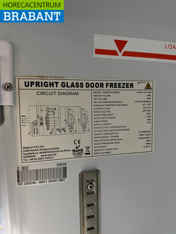 Saro Double door glass door freezer 800 liters mobile 230V Horeca - Image 6