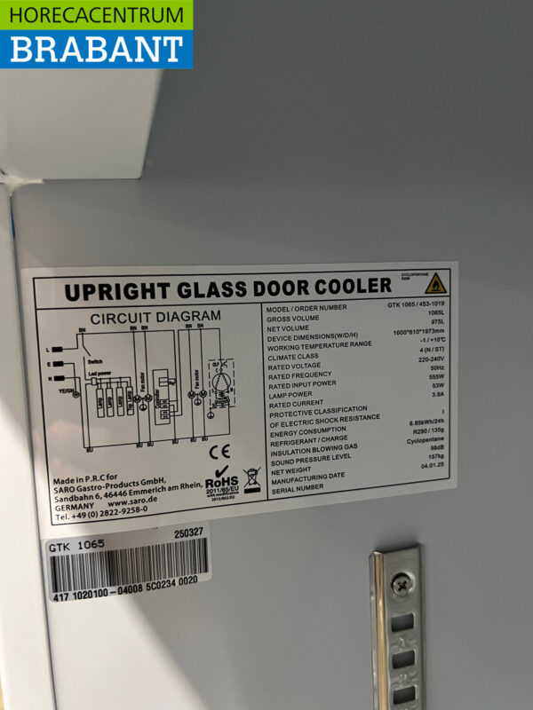Saro 3 Door Glass Door Refrigerator 1065 liters 230V Catering - Image 6
