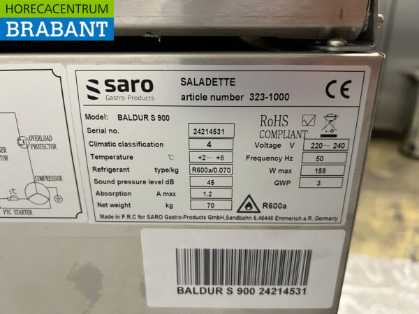 Stainless steel Saro Saladette Refrigerated Workbench 2 Doors 230V Catering - Image 6