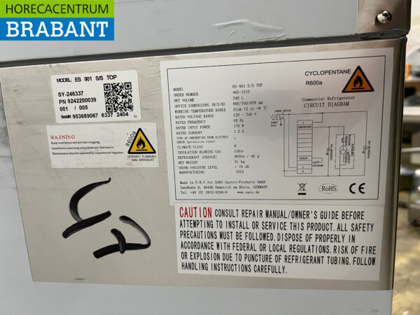 Stainless steel Saro Refrigerated Workbench 2 Doors 90 cm 230V Horeca - Image 5