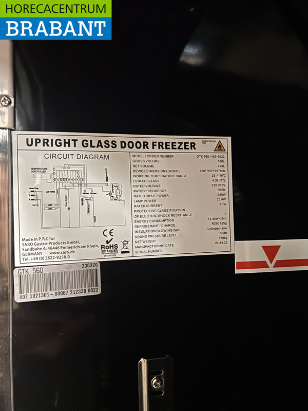 Saro Glass Door Freezer 560 liters 230V Horeca - Image 5