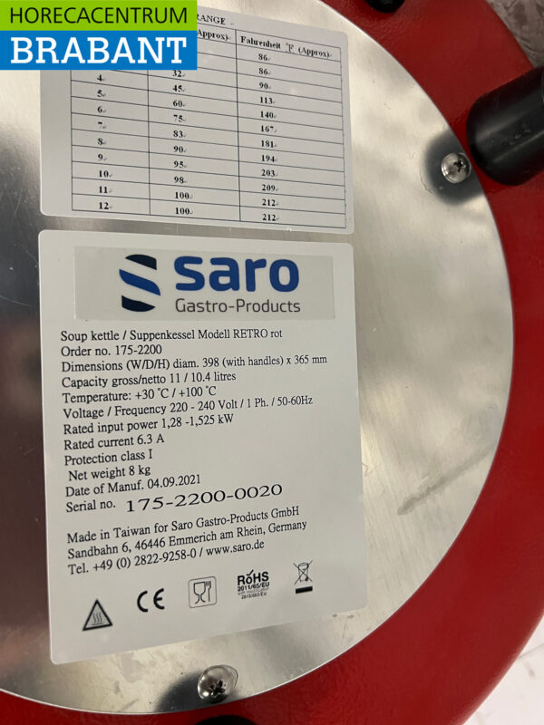 Saro Retro Soup Kettle Red 11 liter 230V Catering - Image 6
