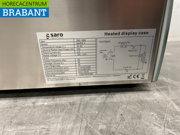 Stainless steel Saro Hot Display Case 46 liters 230V Catering - Image 6