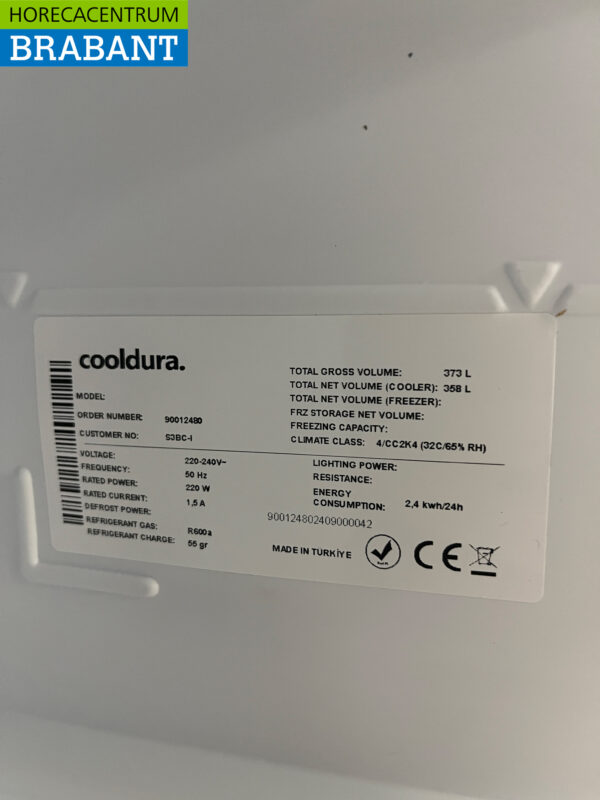 Cooldura Glass Door Refrigerator 373 liters 230V Catering - Image 4