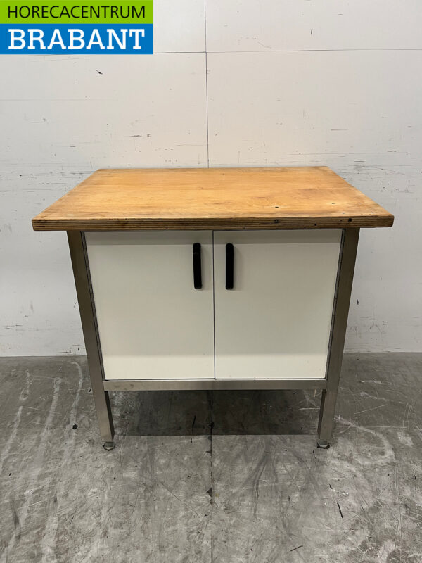 Stainless Steel Work Cabinet Worktable 90.5 cm 2 Folding Doors Catering