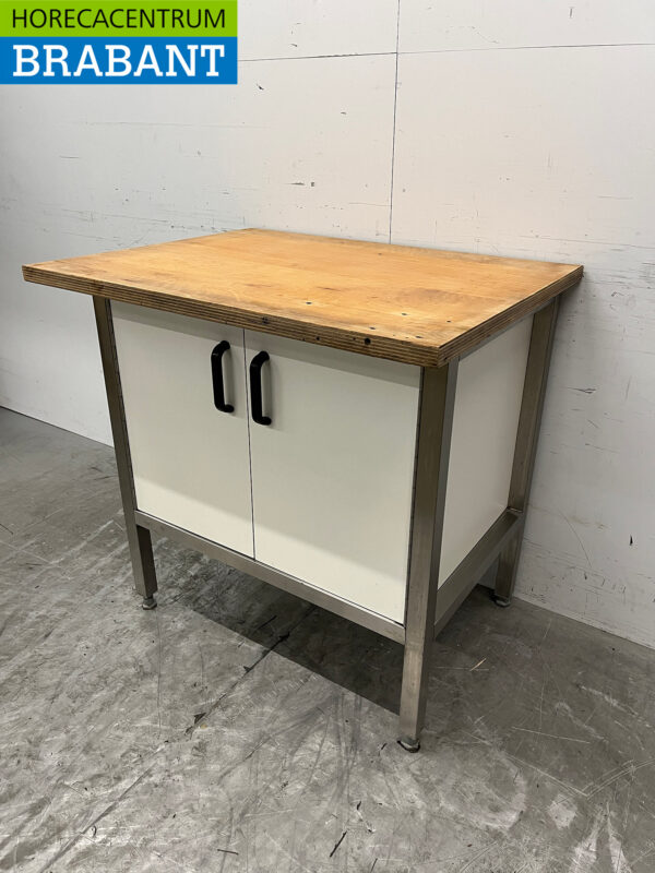 Stainless Steel Work Cabinet Worktable 90.5 cm 2 Folding Doors Catering - Image 2