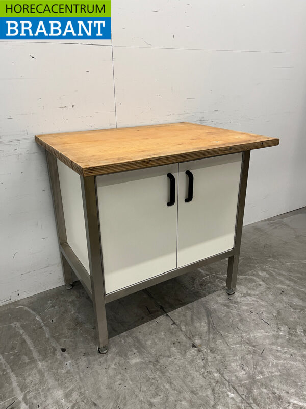 Stainless Steel Work Cabinet Worktable 90.5 cm 2 Folding Doors Catering - Image 3