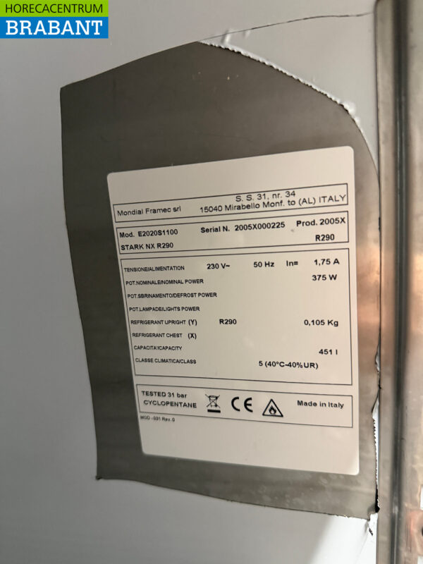 Stainless steel Mondial Freezer 451 liters 230V Horeca - Image 5