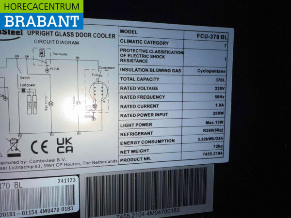 Combisteel Glass door refrigerator 370 liters 230V Catering - Image 4