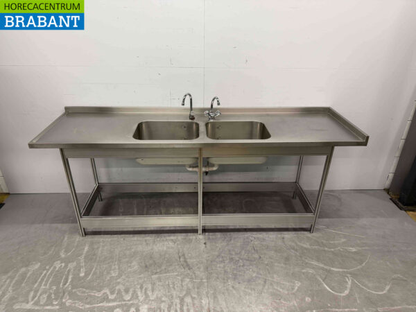 Stainless steel Sink Table Double sink 243.5 cm Horeca - Image 2