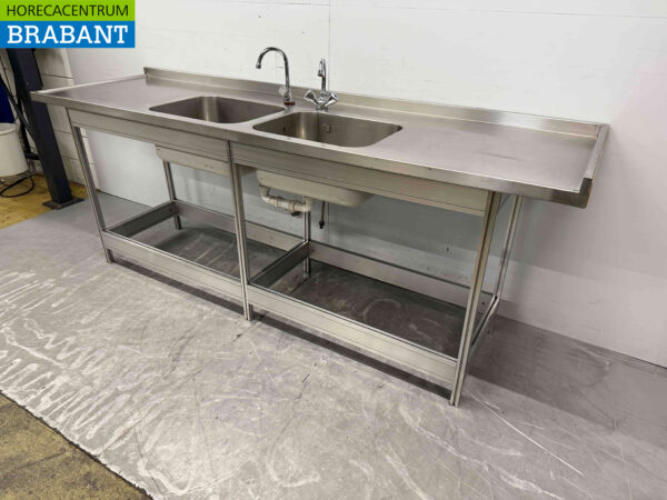 Stainless steel Sink Table Double sink 243.5 cm Horeca - Image 4