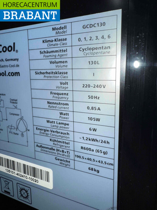 Gastro-Cool Glass Door Refrigerator Beverage Refrigerator Glass door 155 liters 230V Horeca - Image 5
