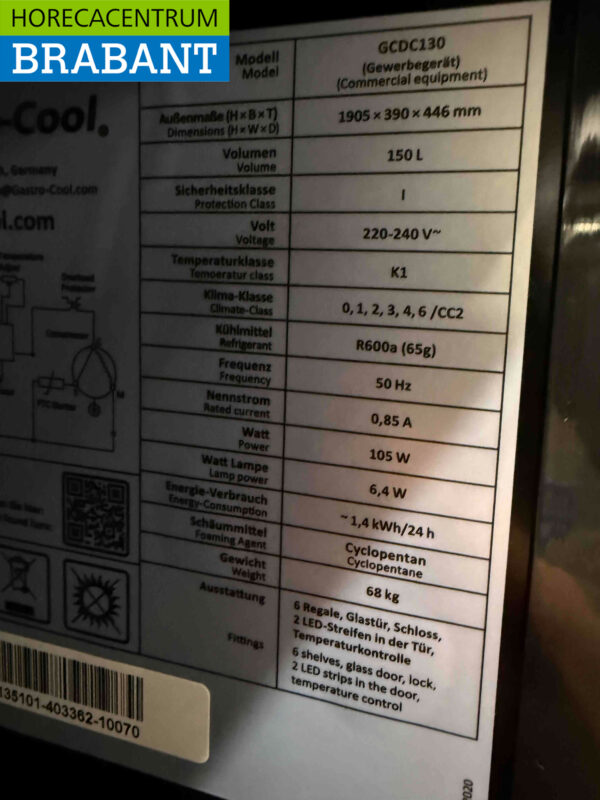 Gastro-Cool Glass Door Refrigerator Beverage Refrigerator Glass door 155 liters 230V Horeca - Image 5