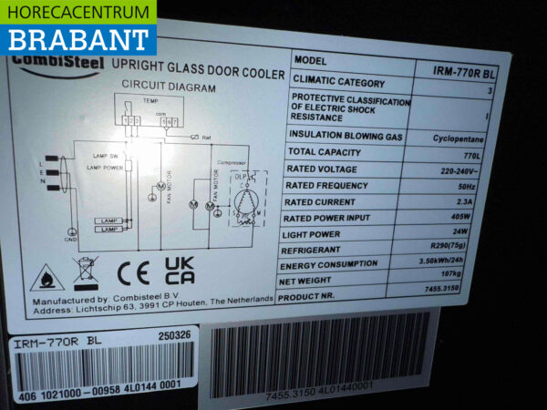 Combisteel Double Door Glass Door Refrigerator 770 liters 230V Catering - Image 5