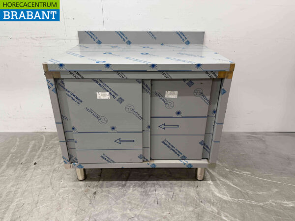Stainless steel Work Cabinet Work Table 2 sliding doors 100 cm Catering