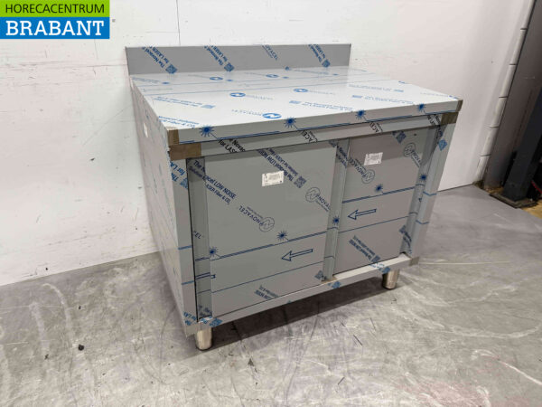 Stainless steel Work Cabinet Work Table 2 sliding doors 100 cm Catering - Image 2