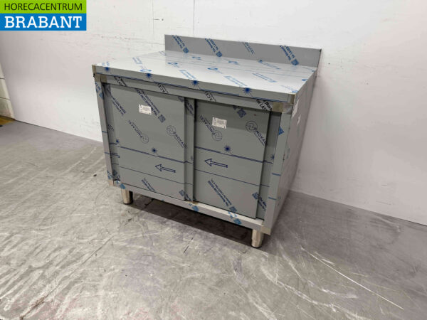 Stainless steel Work Cabinet Work Table 2 sliding doors 100 cm Catering - Image 3