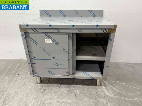Stainless steel Work Cabinet Work Table 2 sliding doors 100 cm Catering - Image 4