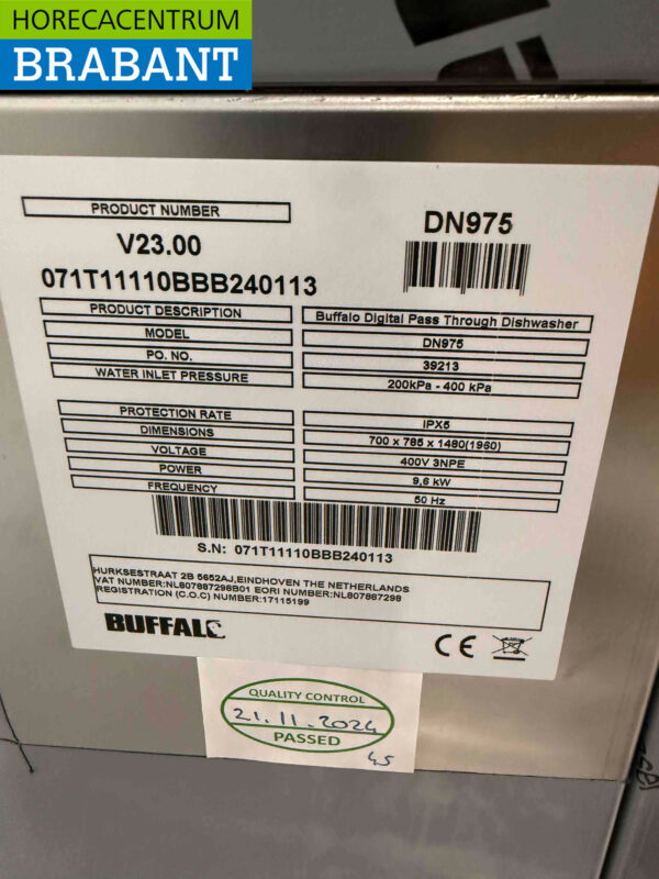 Stainless steel Buffalo DN975 Sliding dishwasher with drain pump 400V Catering - Image 5