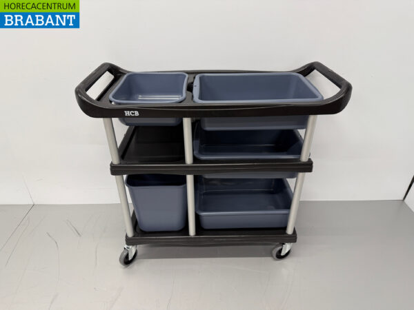 Plastic clearing trolley clearing trolley 3 tiers with 5 bins 104 cm Catering