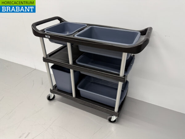 Plastic clearing trolley clearing trolley 3 tiers with 5 bins 104 cm Catering - Image 2